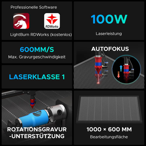 100W CO2 Laser Graviermaschine & Cutter mit 1000x600mm Gravurfläche | Max-1060R CO2 Laser Graviermaschine & Cutter OMTech Laser