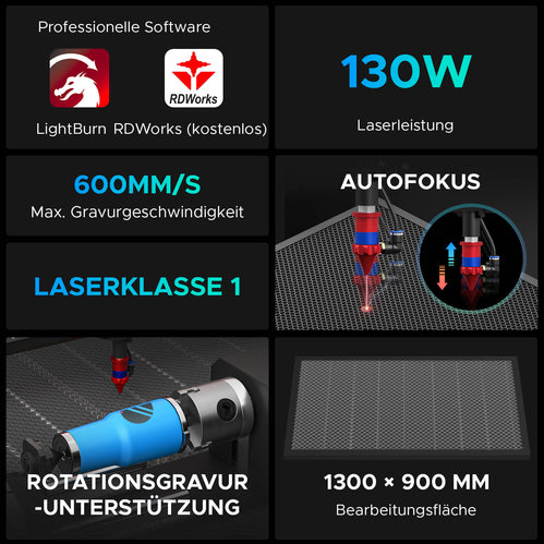 130W CO2 Laser Graviermaschine & Cutter mit 1300x900mm Gravurfläche | Max-1393 CO2 Laser Graviermaschine & Cutter OMTech Laser
