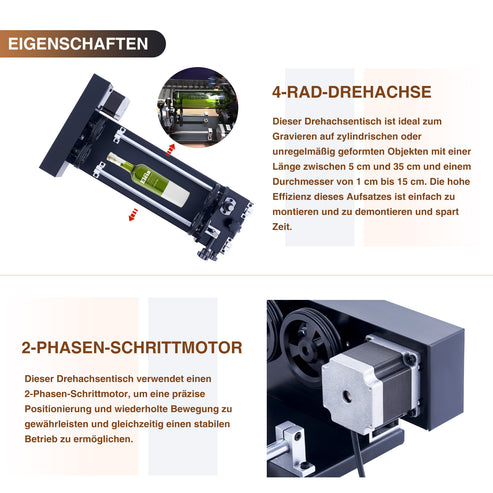4-Räder-Drehachse für CO2 Laser Graviermaschinen & Lasercutter | LRA-GL49 Drehachse OMTech Laser