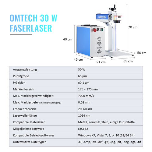 30W Faserlaser Graviermaschine für Metallgravur & Metallbeschriftung | F-30 Faserlaser Graviermaschine OMTech Laser