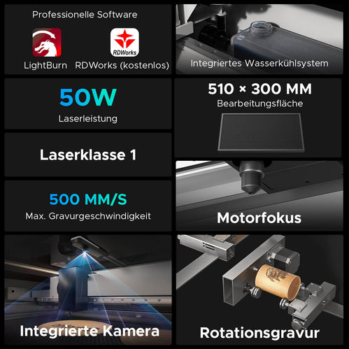 50W Desktop Laser Cutter mit 510x300mm Gravurfläche | Polar Laser CO2 Laser Graviermaschine & Cutter OMTech Laser   