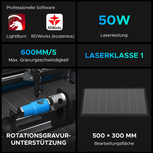50W Laser Cutter & Graviermaschine mit 500x300mm Gravurfläche | Turbo-535 co2 laser engraver OMTech