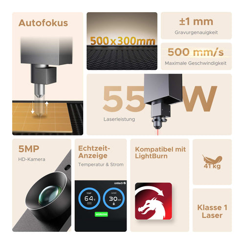 55W Desktop Laser Cutter mit 500x300mm Gravurfläche | Polar Lite CO2 Laser Graviermaschine & Cutter OMTech Laser