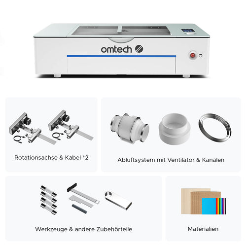 55W Desktop Laser Cutter mit 510x300mm Gravurfläche | Polar Plus CO2 Laser Graviermaschine & Cutter OMTech Laser