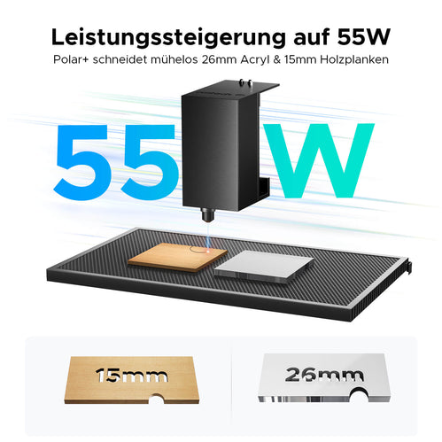 55W Desktop Laser Cutter mit 510x300mm Gravurfläche | Polar Plus CO2 Laser Graviermaschine & Cutter OMTech Laser