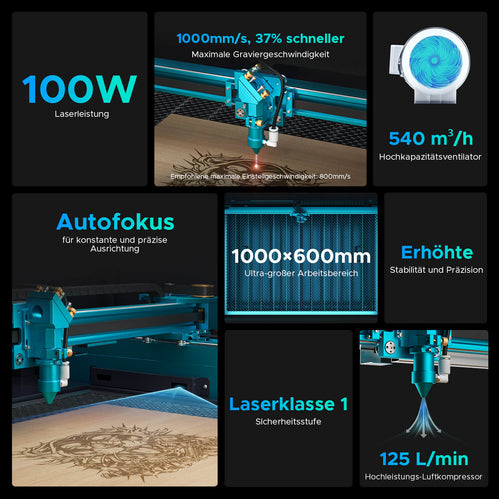 100W CO2 Laser Cutter & Graviermaschine mit 1000x600mm Gravurfläche | Pronto-45 CO2 Laser Graviermaschine & Cutter OMTech Laser