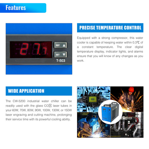 Industrieller Wasserkühler & Chiller für 50W-150W CO2 Laser Cutter | CW-5200  OMTech Laser   