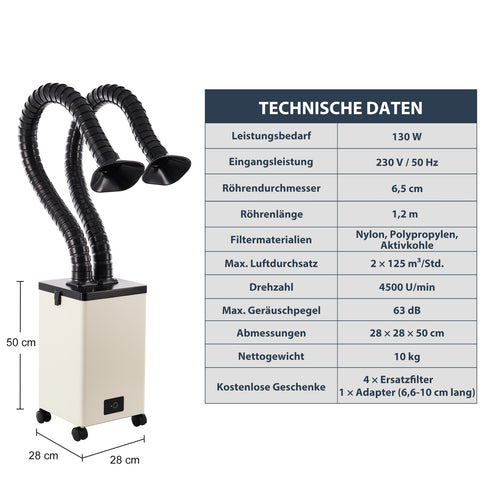 Rauchabsauger mit 3-Schichten-Filter und 2 Absaugrohren | LSP-250 Rauchreiniger OMTech Laser   