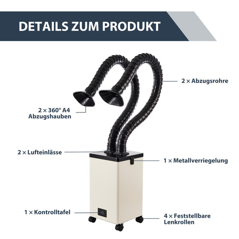 Rauchabsauger mit 3-Schichten-Filter und 2 Absaugrohren | LSP-250 Rauchreiniger OMTech Laser   