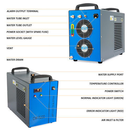 Industrieller Wasserkühler & Chiller für 50W-150W CO2 Laser Cutter | CW-5200  OMTech Laser   